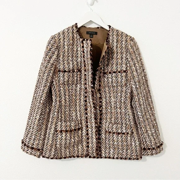 Ann Taylor Fringe Tweed Brown Jacket Blazer Size 4 - Picture 2 of 7